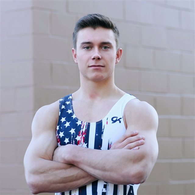 Brody Malone standing in Team USA apparel